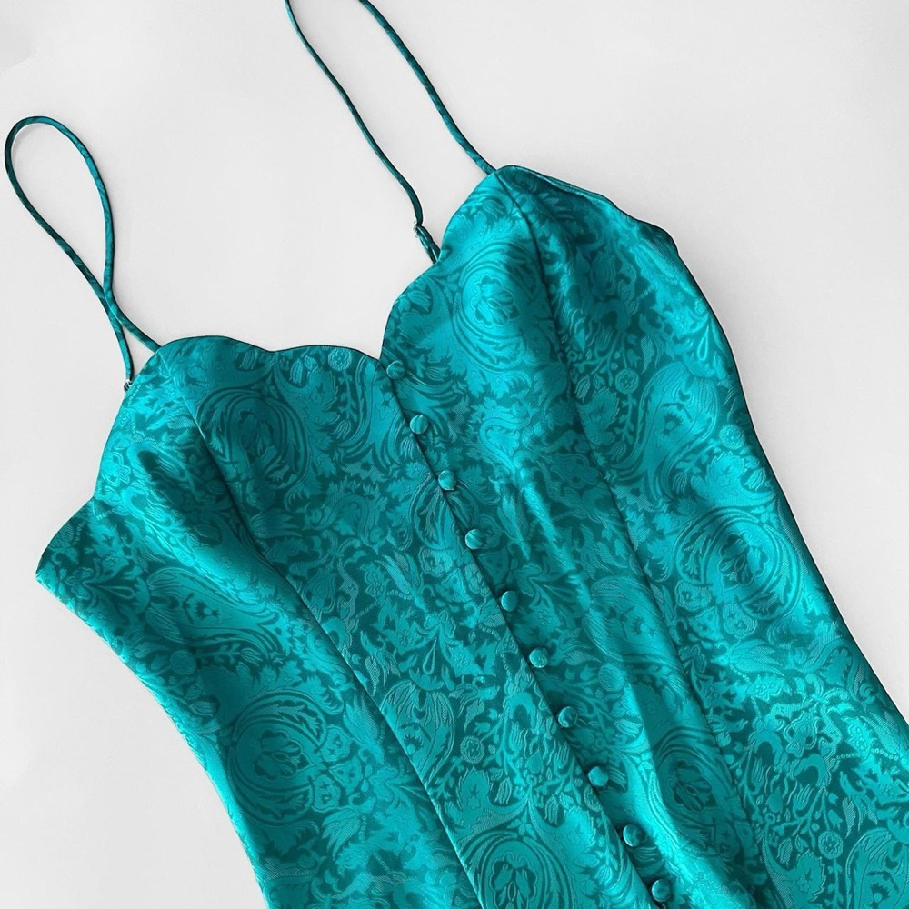 SOLD Victorias Secret Blue Emerald Damask Satin Slip